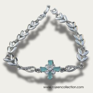 Silver floral bracelet with elegant floral design in blue and sea green color
